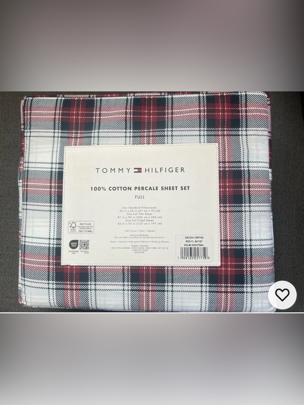Tommy Hilfiger Devon Tartan Plaid full sheet set new red